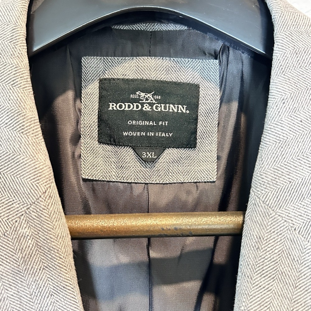 Rodd & Gunn Sport Coat Mens 3XL Gray Linen Herringbone Two Button Jacket - Picture 4 of 13